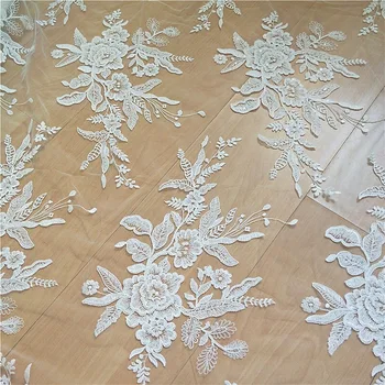 

1 yard Alencon Ivory Lace Fabric with grace floral, corded lace fabric, bridal lace fabric by the yard