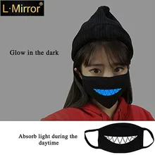 L. Mirror 1 шт. светящаяся хлопковая унисекс противопылевая черная маска для рта с синим принтом зубов вампира для мужчин, женщин и мальчиков