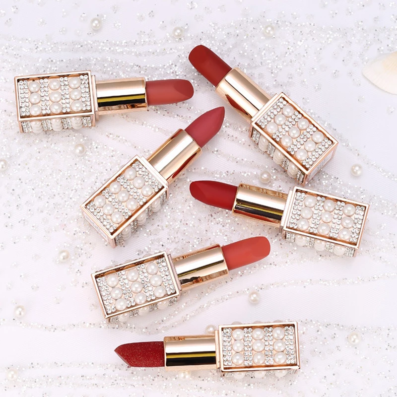 

Makeup Matte lipstick Beauty Pearl Starry Diamond Long-lasting Waterproof Nude Red Velvet Lipstick Lip Batom Easy To Wear