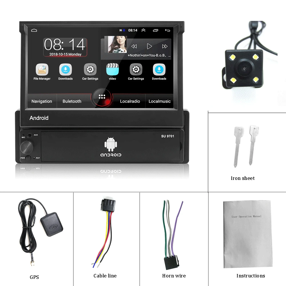 Автомобильный мультимедийный MP5 плеер Hikity 1DIN, Bluetooth, 7 дюймов, HD экран, радио, FM, gps, Wifi, Bluetooth, камера заднего вида - Цвет: With 4LED camera