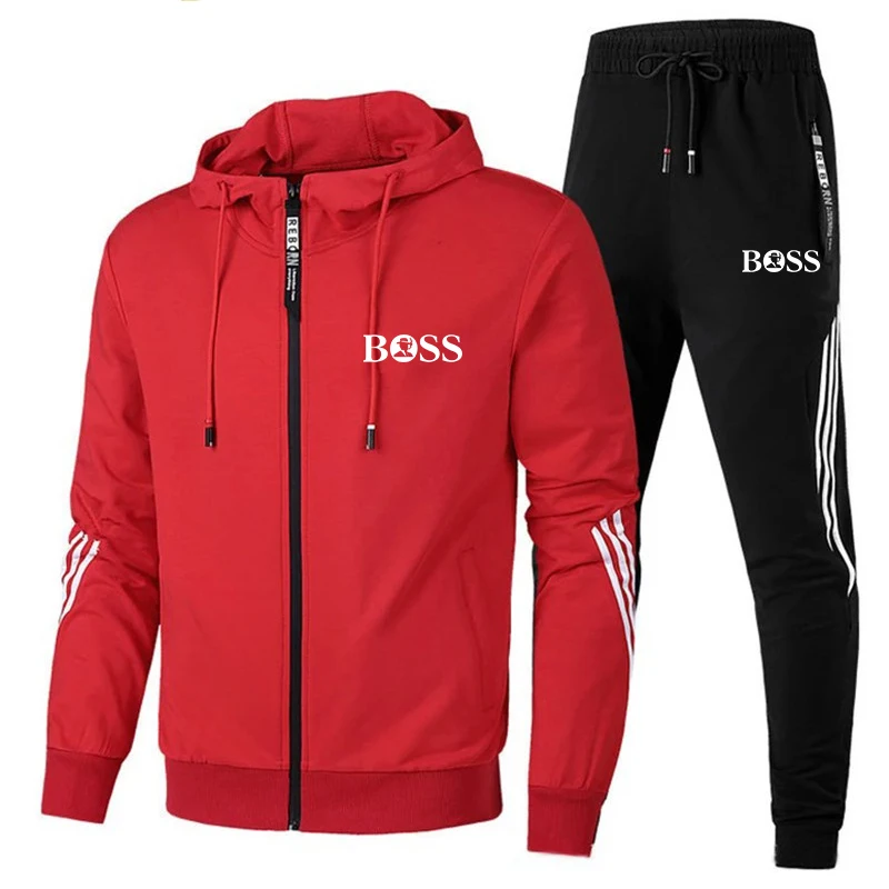 

2020 Tracksuit Set Men Autumn Spring Stripe Sportwear Men Zipper Coat Pants 2 Piece Sets Sweat Suit Sporting Fitness Sets