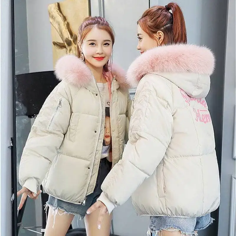 Зимние теплые утепленные повседневные парки с капюшоном женские модные хлопковые куртки в Корейском стиле женская верхняя одежда пальто с меховым воротником P114 - Цвет: Beige