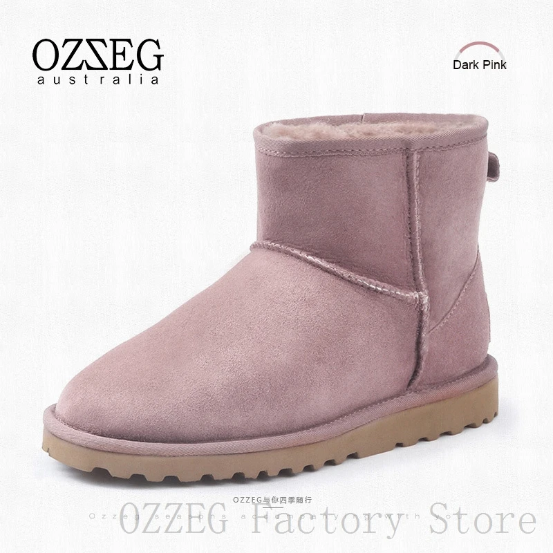 OZZEG; Роскошная брендовая Дизайнерская обувь; женские зимние ботинки на австралийском овечьем меху; ботильоны из натуральной кожи; Розовая обувь; большие размеры 44 - Цвет: Розовый