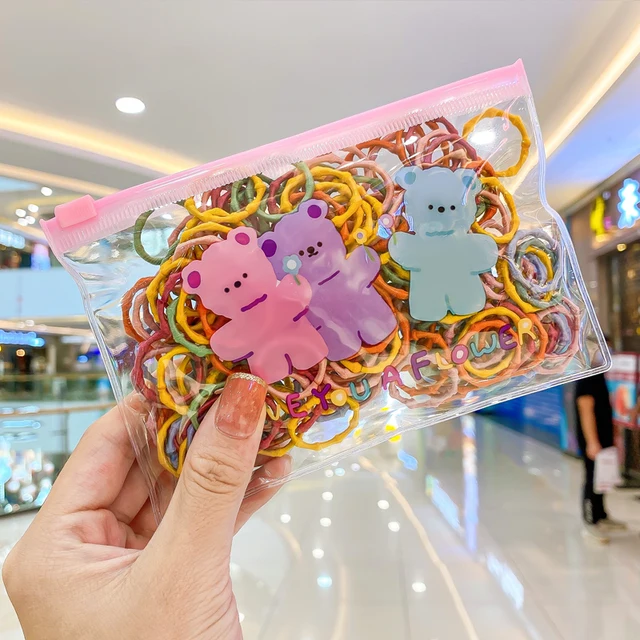 50/100 Pcs/Box New Children Cute Colors Soft Elastic Hair Bands Baby Girls Lovely Scrunchies Rubber Bands Kids Hair Accessories bear bag-2-100 Pcs