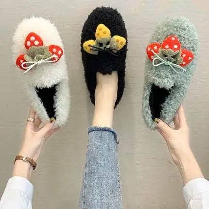 

Fur shoes women wear 2019 autumn new Korean version of the wild tide flat bottom and velvet peas shoes