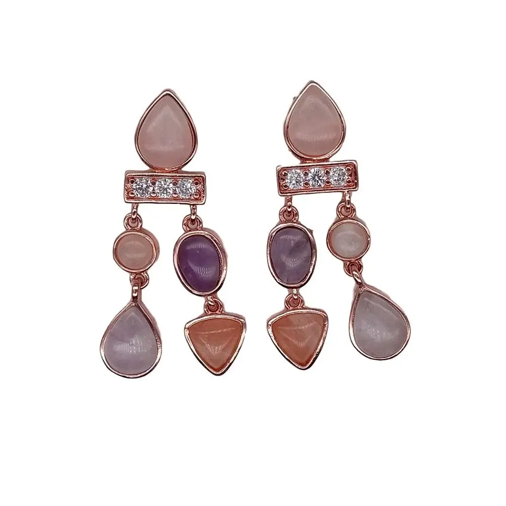 Натуральный розовый кварц аметист Розовый Авантюрин висячие серьги-гвоздики