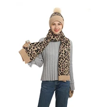 шапка Women Clothing Hat Scarf Gloves Polyester Sets Autumn Winter Touch Screen Warm Gloves Long Scarf Soft Cable Knit Hat
