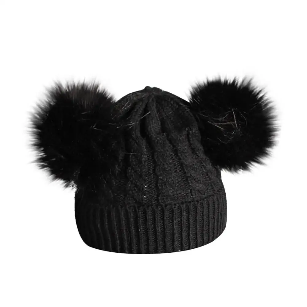 Childrens Winter Warm Hat With Pompom Baby Knitting Wool Hemming Thick Hat Keep Warm Winter Hiarball Fur Ball Cap