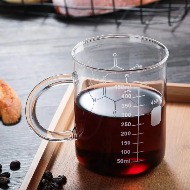 Caffeine Beaker Mug Graduated Beaker Mug with Handle Borosilicate Glass Multi-Function Food Grade Measuring Cup K2V