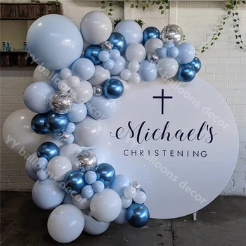 

DIY Macaroon Blue White Chrome Blue Latex Baby Shower Party Balloon 1 Arch Backdrop for Birthday Wedding Party