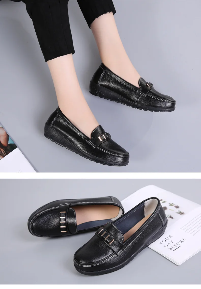 Women shoes genuine leather loafers non-slip solid color casual shoes ladies 2022 new fashion flats woman shoes zapatos de mujer