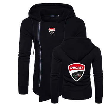 

New Brand Fashion Trend Zipper Hip Hop Hoodies Ducati Car LOGO High Quality England Style Muscle Stripe Warm Tops Fast delivery