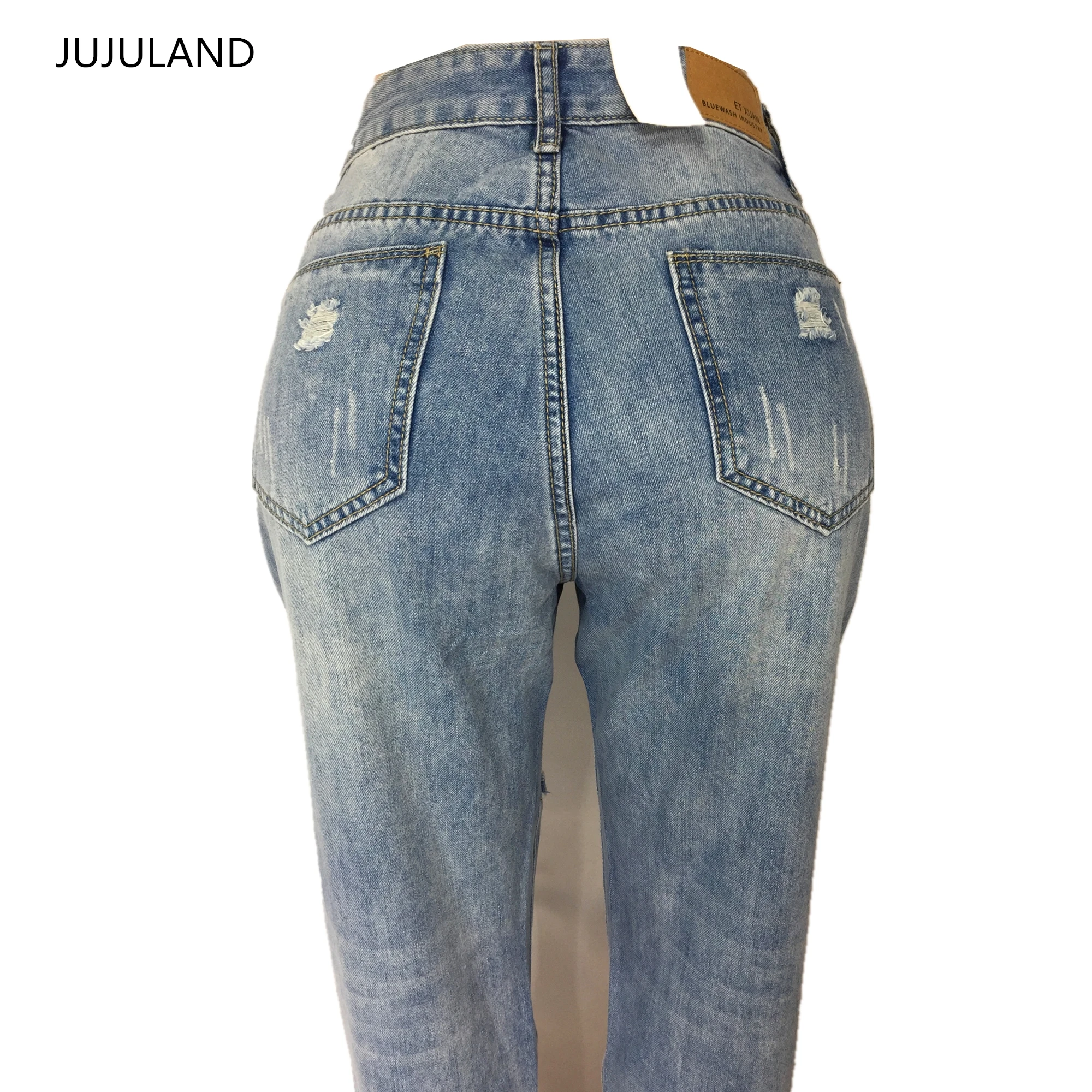 JUJULAND, женские джинсы, рваные, с высокой талией, прямые, повседневные джинсы, хип-хоп стиль, джинсы размера плюс, 9053