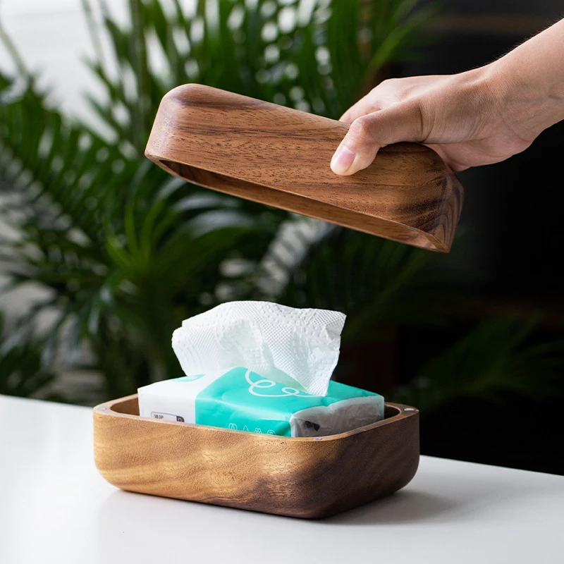 Amgo Acacia Wood Tissue Box Removable Paper Holder Table Napkin Dispenser Bedroom Hotel Home Office Coffee Bar 4