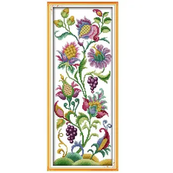 

DIY Handmade Needlework Cross Stitch Set Embroidery Kit 14CT Beautiful Flowers Pattern Cross-Stitching 19*47cm Home Decoration