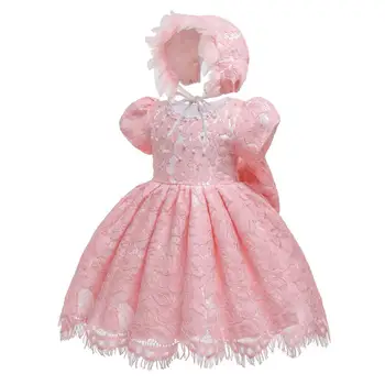 

DishyKooker 2PCS Baby Cute Lace Bow Princess Dress with Hat for Photography Party