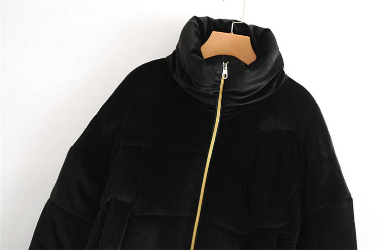 

2018 Europe And America Winter New Style WOMEN'S Dress Versitile Fashion Stand Collar Long Sleeve Velvet Quilted Cotton-padded J
