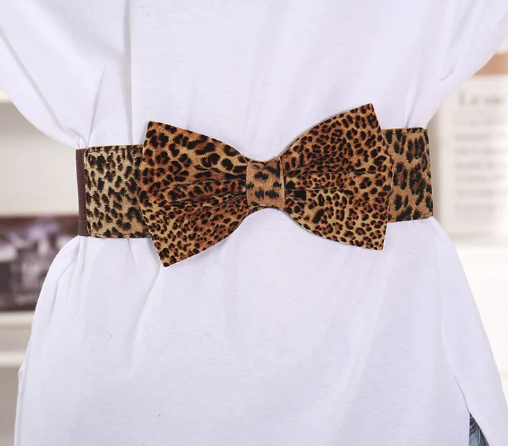 

Leopard Waistband Cummerbund Bow Fashion Suede Bow Elastic Belt Solid Color Waist Hips Ornament