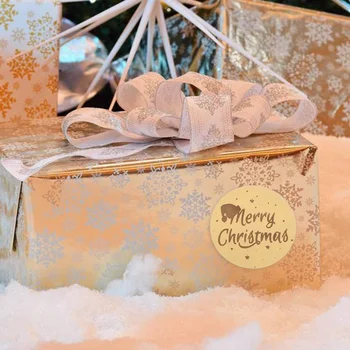 

Round Kraft Christmas Stickers 8 Designs 500 Labels paper Snowflake Golden Sticker for Envelope Seal Label Stationery Sticker