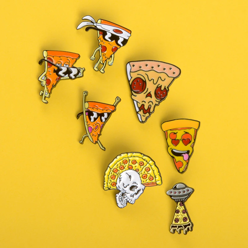Busirde Femmes Cartoon Pizza Animaux /Émail Parti Broche Robe Sac Pizza Animal Broche Ornement V/êtements Pins Badge