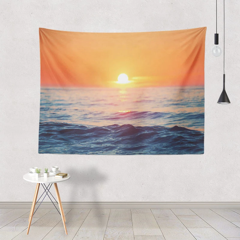 

Dreamy Romantic Tapestry Ocean Orange Sun Clouds Landscape Wall Tapestry Home Living Room Decoration Large Polyester Yoga Mat