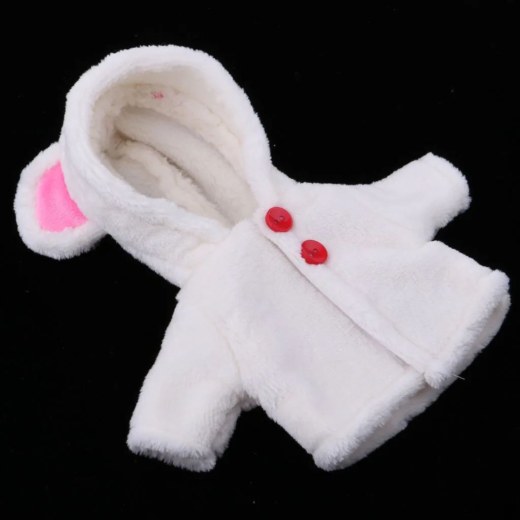 Handmade Winter Plush Coat with Ear Hat for 25cm Mellchan Doll Accs White