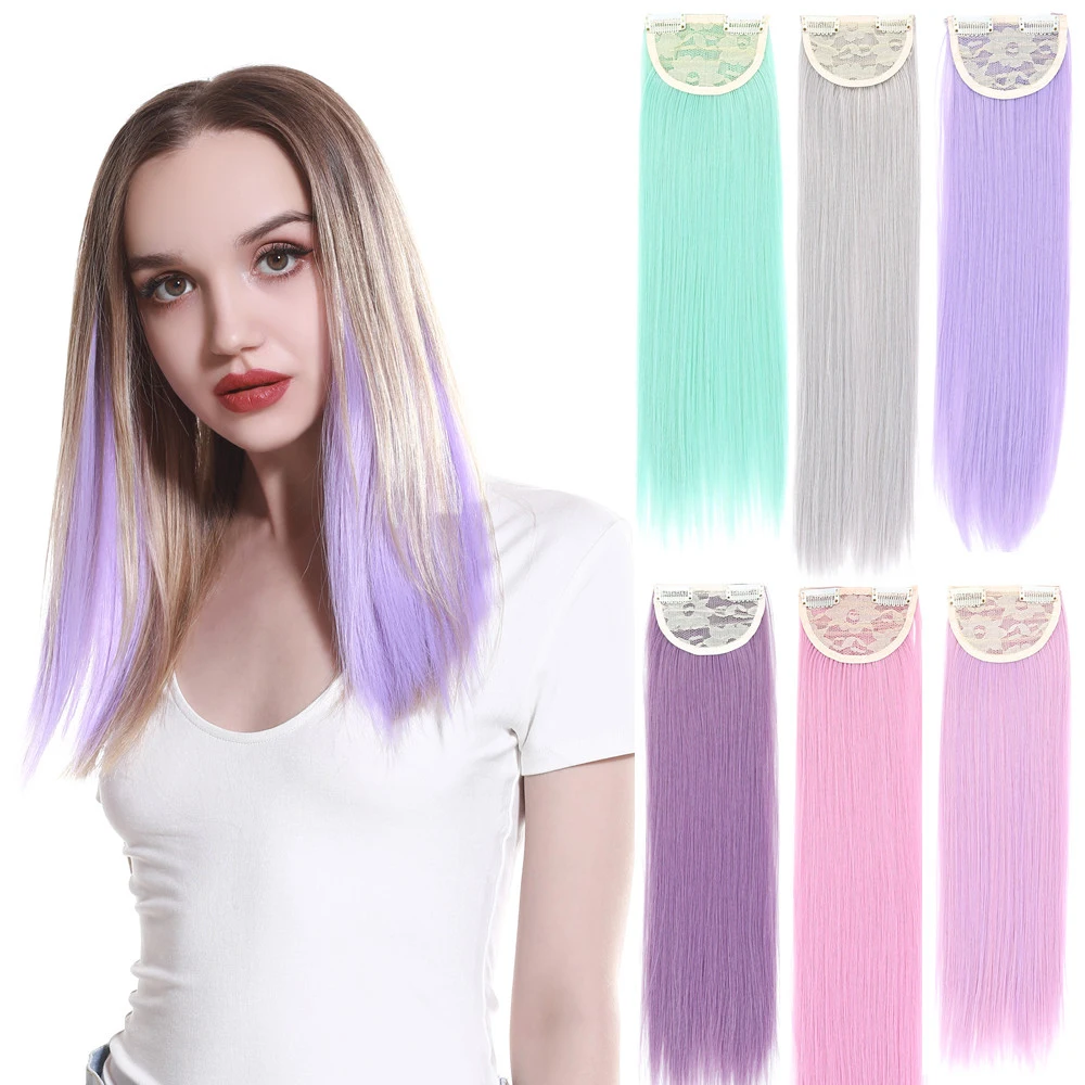 Farbige Synthetische Clip In Haar Extensions Ins Gefälschte Haarteil Stränge Flase Natürliche Lange Gerade Kurze Blau Rosa Für Frauen Kinder