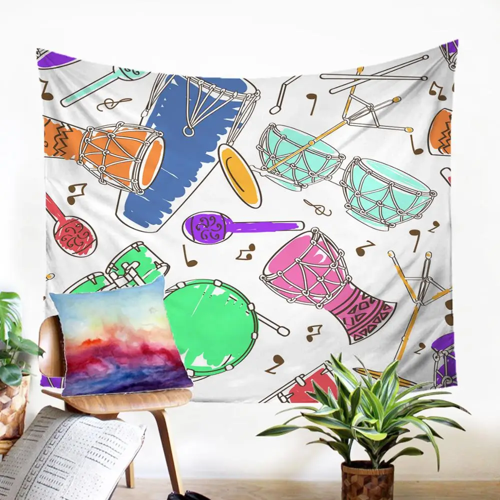

Fabric Wall Hanging Beauteous Tepestry Colourful Musical Instruments Pattern Gobelin Macrame Panel Wall Blanket