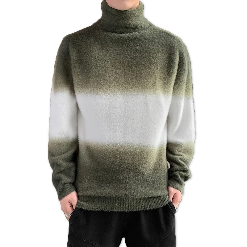 

Turtleneck Sweaters Men 2020 Autumn Knitted Pullovers Korean Knitwear Slim Fit Solid Color Casual Men's Patchwork Sweaters M-3XL