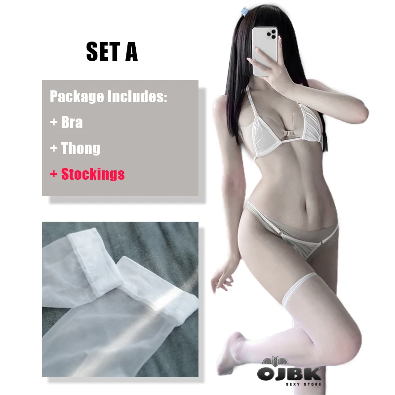 OJBK New Women Underwear Set Mini Halter String Triangle Bra And Thong Bikini Two Piece Swimsuit Cosplay Costumes For Girls 2021 sexy bra panty set Bra & Brief Sets