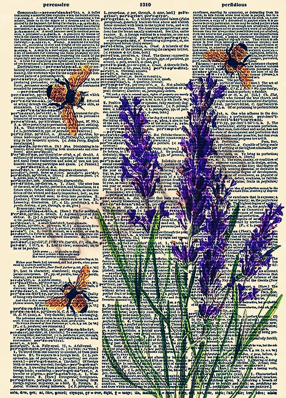 Лавандовая пчела цветы плакаты газетный журнал искусство домашний декор