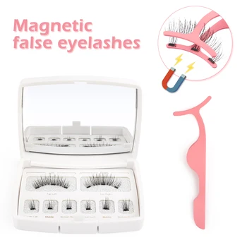 

Magnetic Eyelashes 3D Thick Curled False Mink Eyelashes Individual False Eyelashes with Extension Tweezers Mirror Makeup Tools