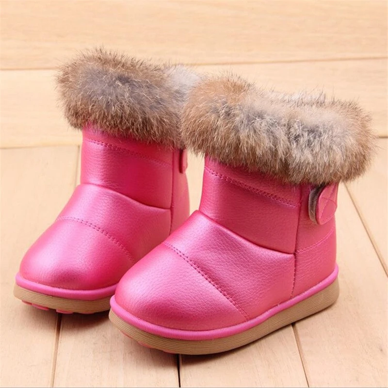 Детские зимние сапоги для девочек, зимние сапоги для мальчиков, детская теплая плюшевая зимняя обувь с кроличьим мехом, детская теплая хлопковая обувь - Цвет: Rose