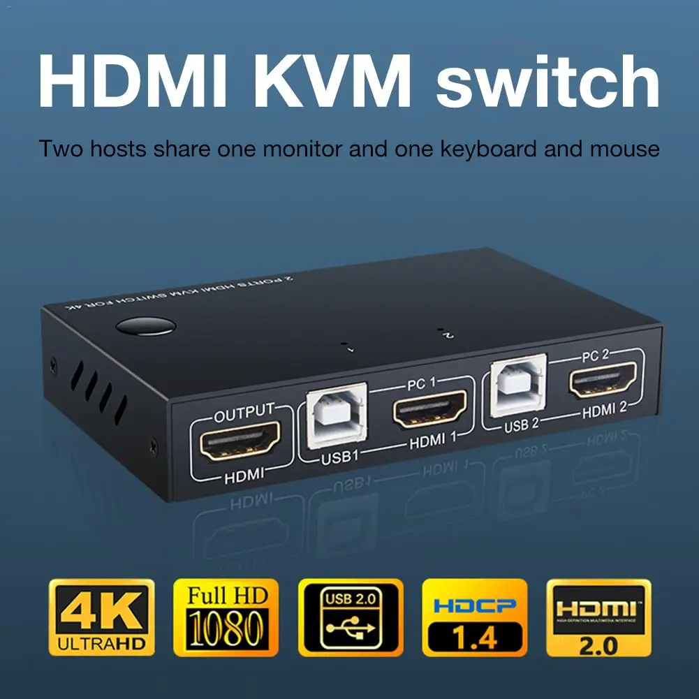 HDMI KVM переключатель 2 порта 4 к USB переключатель KVM VGA коммутатор разветвитель коробка для обмена принтер клавиатура мышь KVM переключатель HDMI CGA