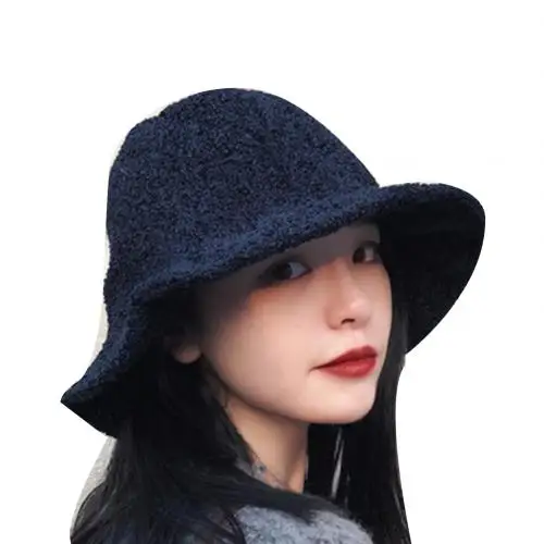 Navy Blue Зимняя модная женская однотонная теплая Повседневная шерстяная Панама с широкими полями, шапка с широкими полями, теплая Повседневная шерстяная Панама, женская шапка - Цвет: Navy Blue