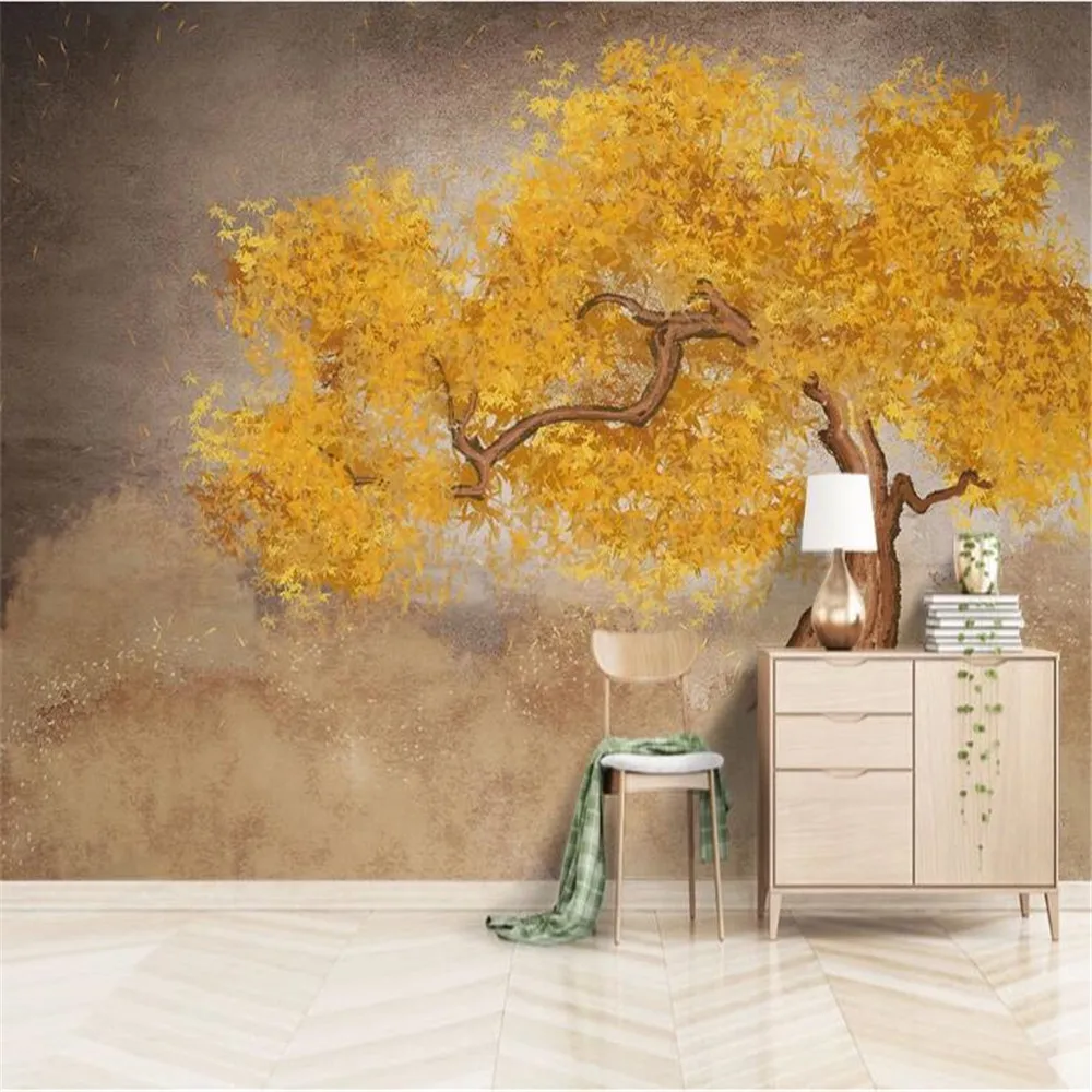 

Milofi3D wall paper hand-painted new Chinese background wall decoration painting mural hand-painted maple leaf forest