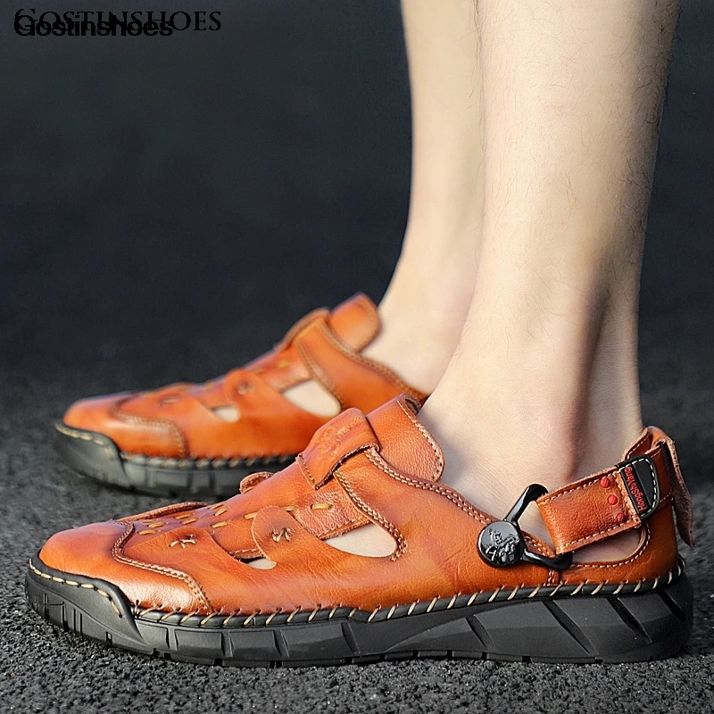 Мужские кожаные сандалии из натуральной кожи Chaussure Homme спортивные повседневные