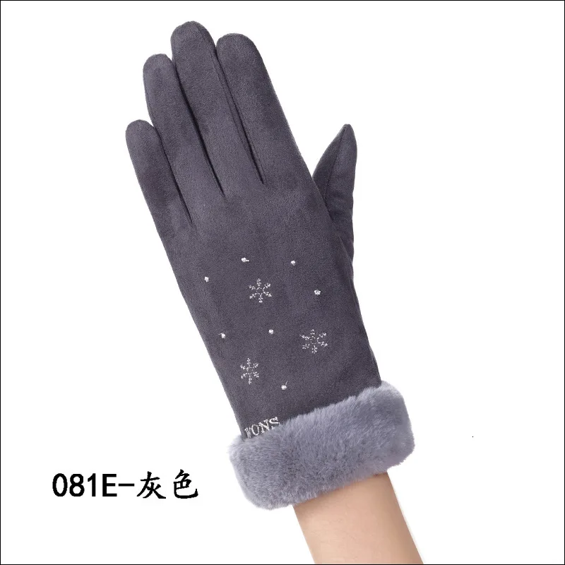 081Egrey Женские перчатки Pelucia перчатки дл пар Перчатки с сенсорным экраном замшевые двойные утепленные модные Modis Femme Eldiven Rekawiczki thanos - Цвет: 081Egrey