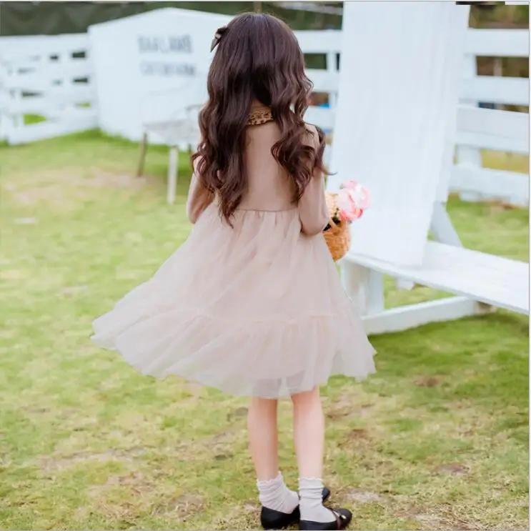 Girls Cotton Ruffles Dresses Autumn Winter Knitting Tulle Dress Kids Long Sleeve Princess Dresses Cute Kids Costume