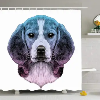 

Shower Curtain Set with Hooks 72x72 Domestic Dog Head Breed Beagle Sketch Animals Color Pen Wildlife Hand Nature Isolated Puppy