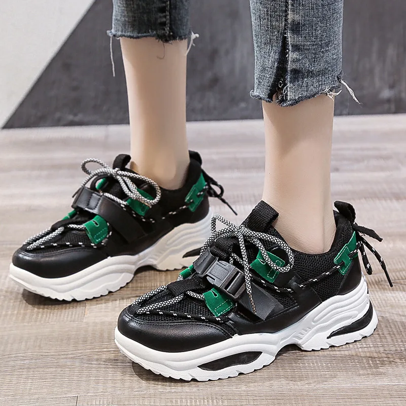 

Large size 36-42 sneakers female 2020 spring outdoor running shoes ins thick bottom increased student sports shoes female ZZ-329