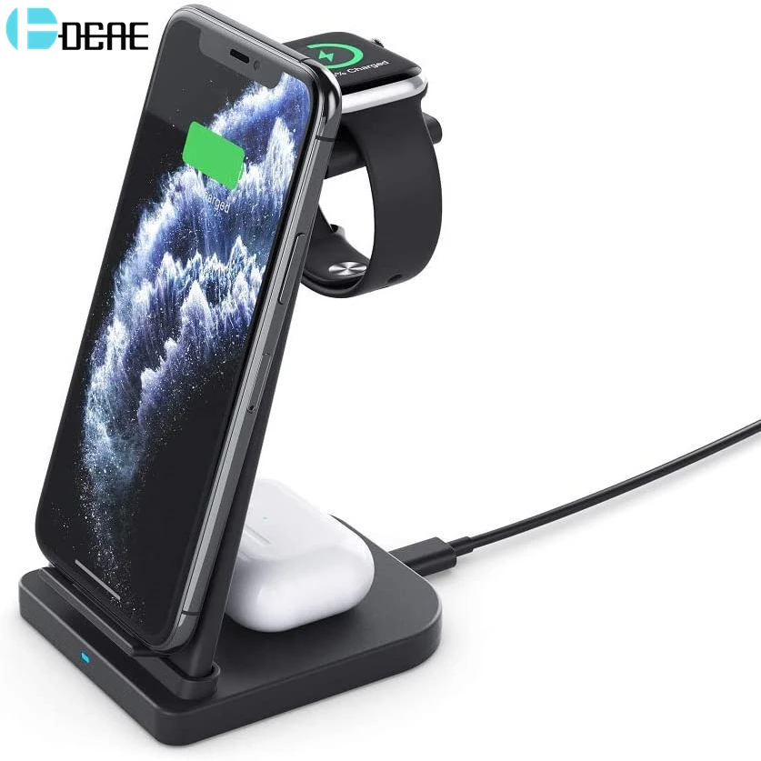 3 in 1 Wireless Charger For iPhone 12 11 XS XR X 8 AirPods Apple Watch 6 5 4 3 2 Charging Stand for iWatch Samsung Huawei Xiaomi