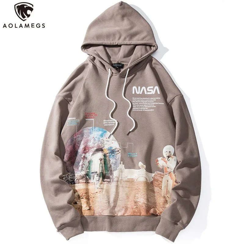 

Aolamegs Hoodies Men Planet Printed Hooded Pullover Harajuku Hooded Advanced Hip Hop Style Men High Street Casual Sweatshirt