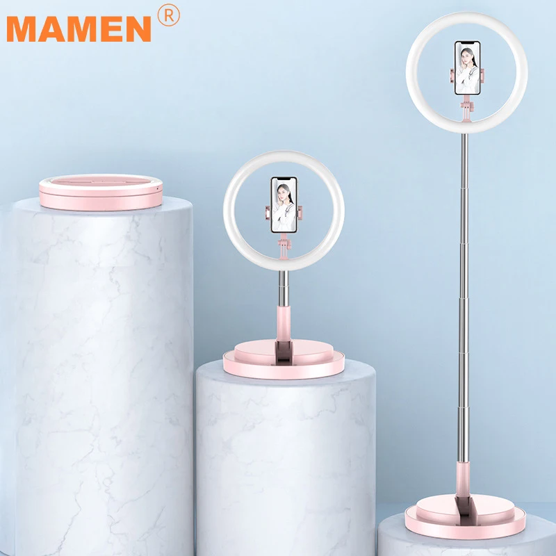 

Кольцевой светильник для селфи MAMEN, 10 дюймов, LED, с регулируемой яркостью, для видео, освещение для фотосъемки в студии, портативный, для Youtube, видеоблогов, живых фото, со штативом