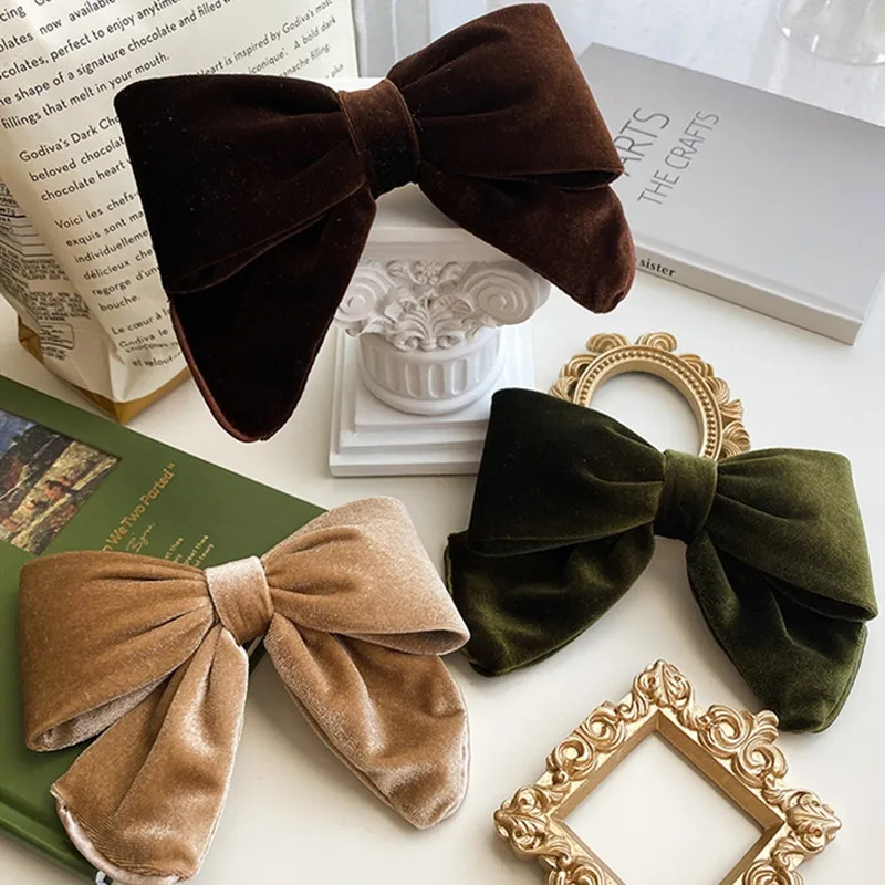 Fashion Vintage Velvet Hair Bows with Clips Elegant Bow Tie For Girl Hairpins Three-dimensional Barrette Woman Hair Accessories africa plus size women s 2023 new fashion leisure suit hot drill velvet cloth three piece headscarf nail bead m9092