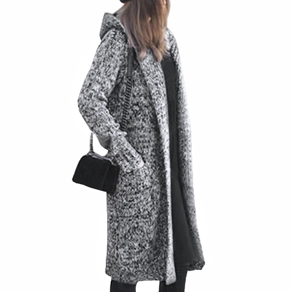 Длинный женский кардиган, осень, модный длинный вязаный свитер, женское большое пальто, повседневная черная куртка, зимняя одежда, свитера