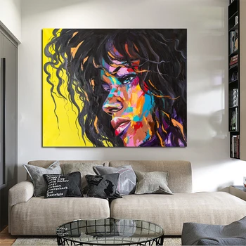 

Wall Art Pictures Black multicolored african woman with curly hair Home Decor Posters HD Prints Canvas Paintings Frameless