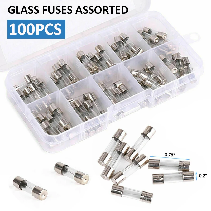 100 Pcs Car Quick Blow Glass Tube Fuse Car Glass Tube Fuses 5mm X 20mm