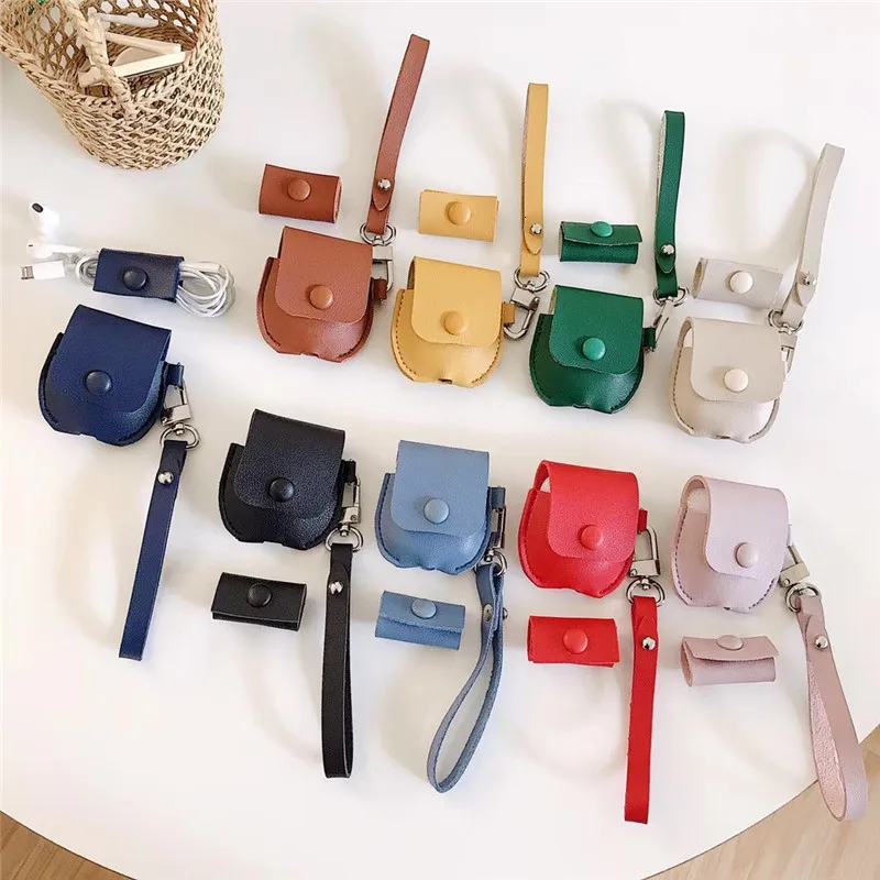 

Free Ship airpods case Luxury Leather Wireless Bluetooth Headset Bag For apple airpods 1/2 case Storage bag Lanyard Cable Winder
