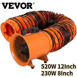 VEVOR ventilador Axial Industrial, soplador de aire portátil de 8 pulgadas y 12 pulgadas con conducto de 10M, alta velocidad y bajo ruido, para Taller y fábrica